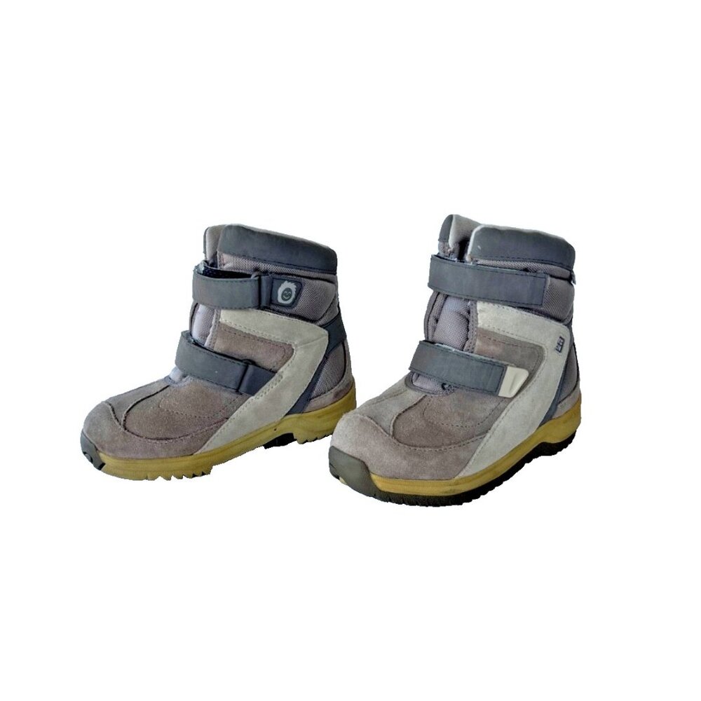 Columbia Nanuk Kids Winter Boots Brown Gray Insulated Hook & Loop Size 12
